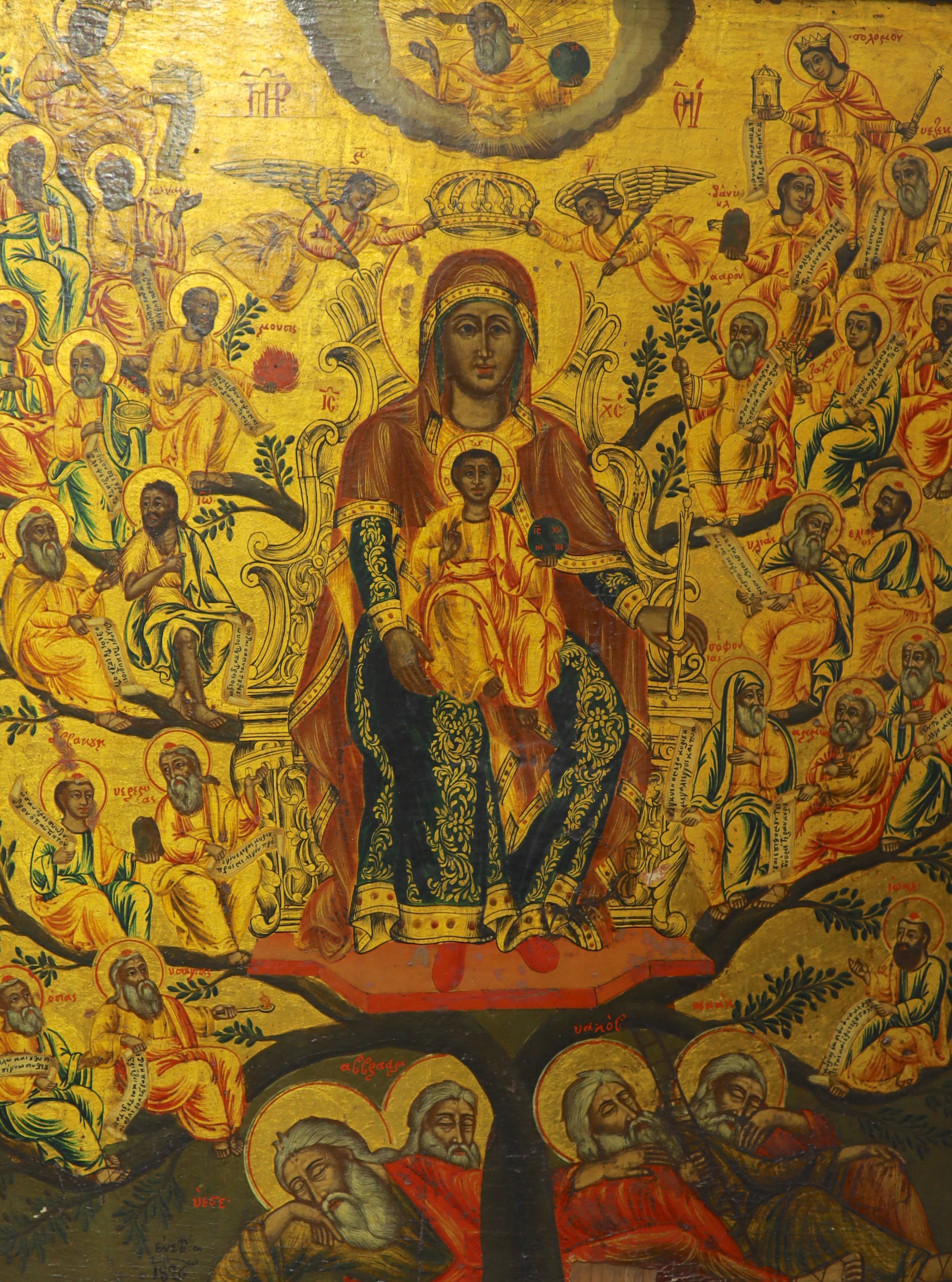 An early 19th century tempera on wooden panel icon, 22 x 18.5in.